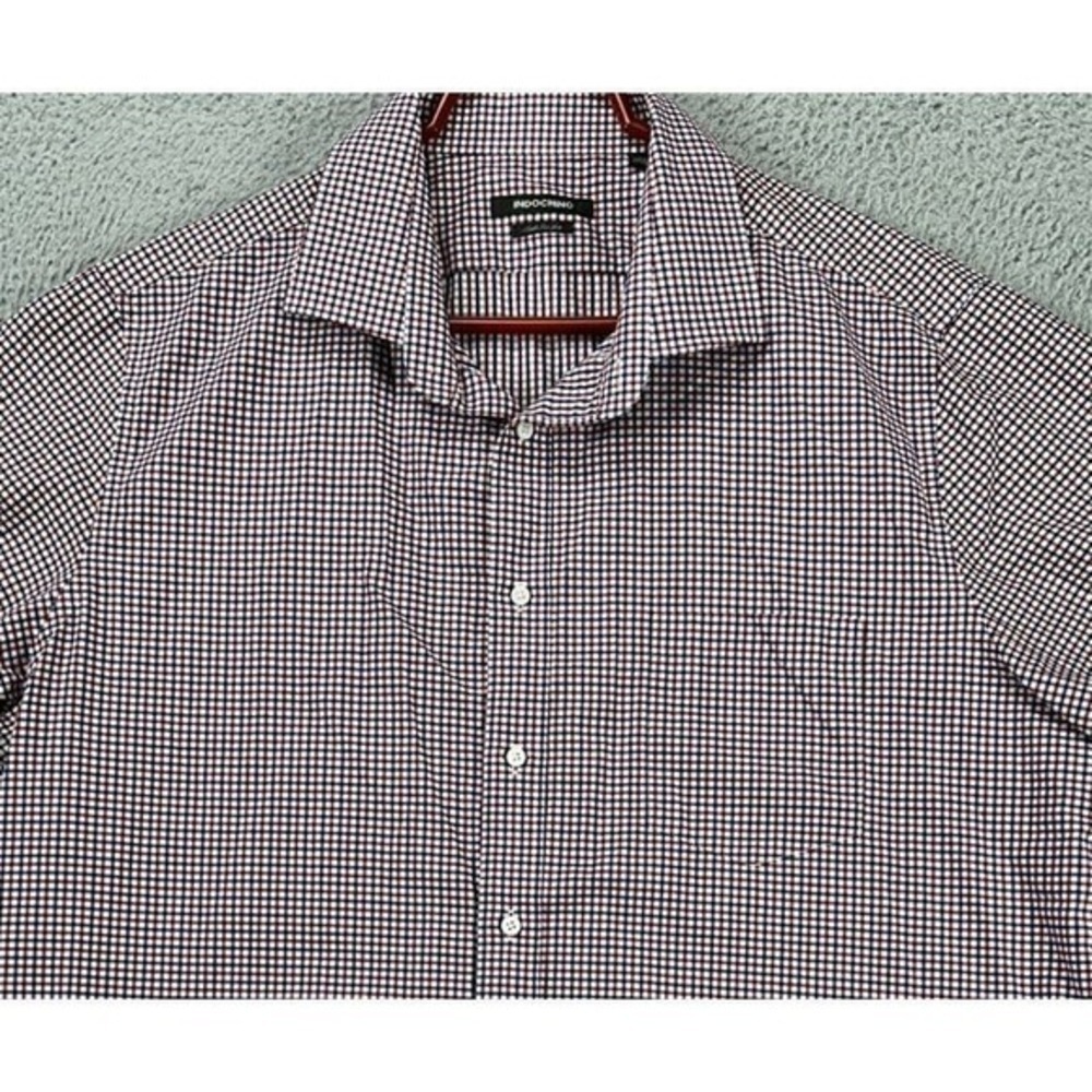 Indochino Shirt Adult 2XL Red Blue Shepherd Check Button Up Short Sleeve Mens